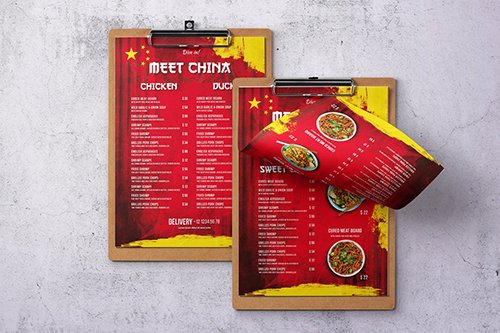 Chinese Cuisine Single Page A4 & US Letter Menu PSD