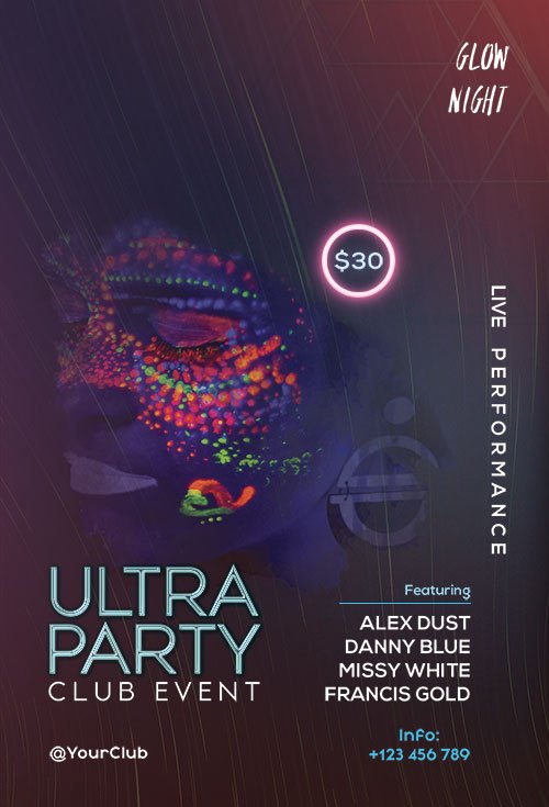 Ultra Glow Party - Premium flyer psd template
