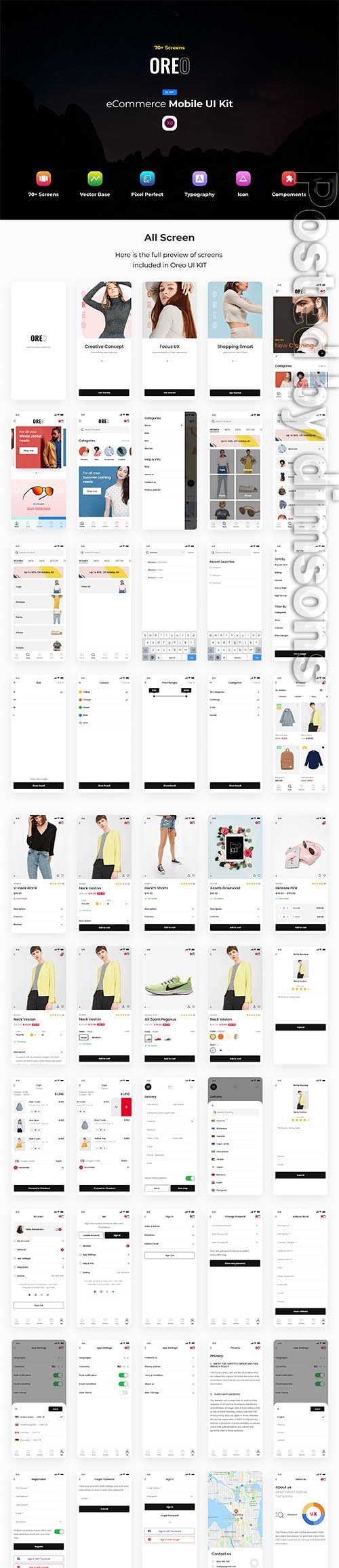 Oreo eCommerce Mobile UI Kit - UI8