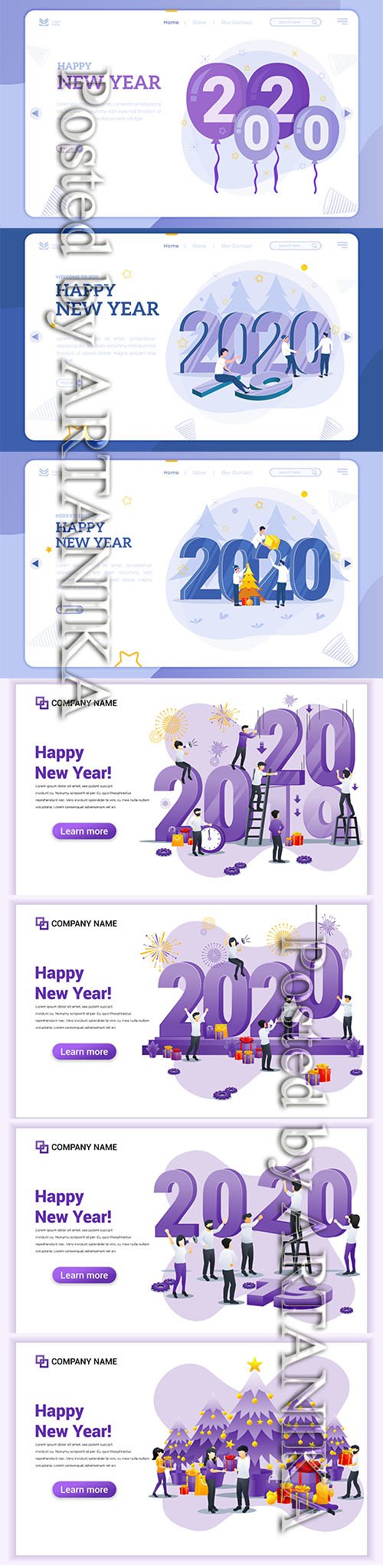 Landing Pages Set - People Celebrating New Year 2020 Vol 2