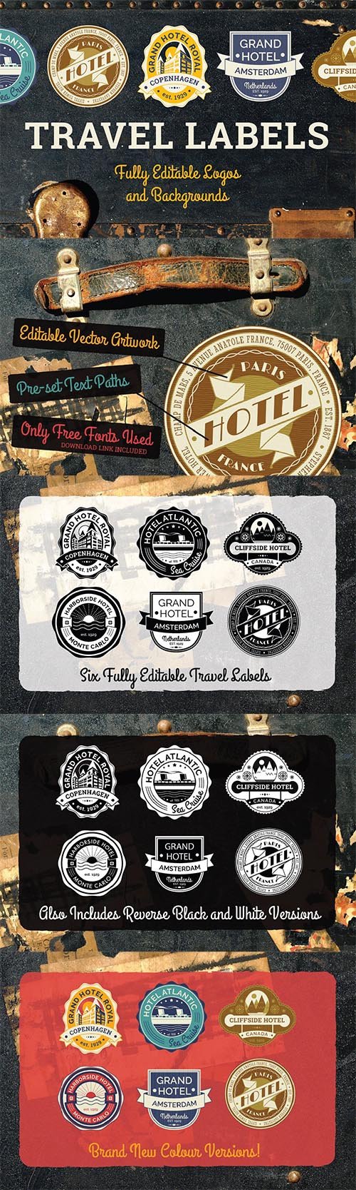 Editable Travel Labels and Logo Designs