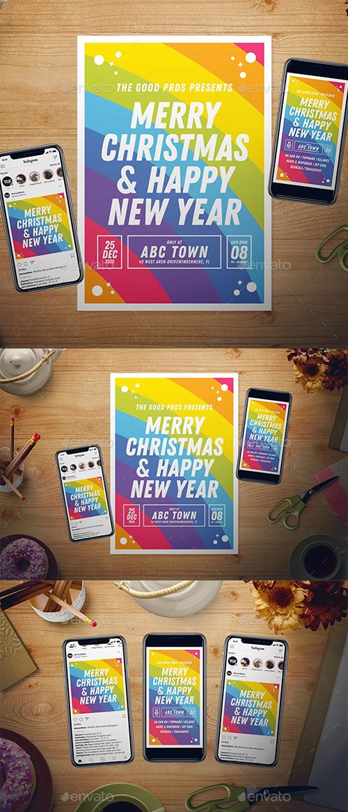 Rainbow New Year Flyer Set 22947329