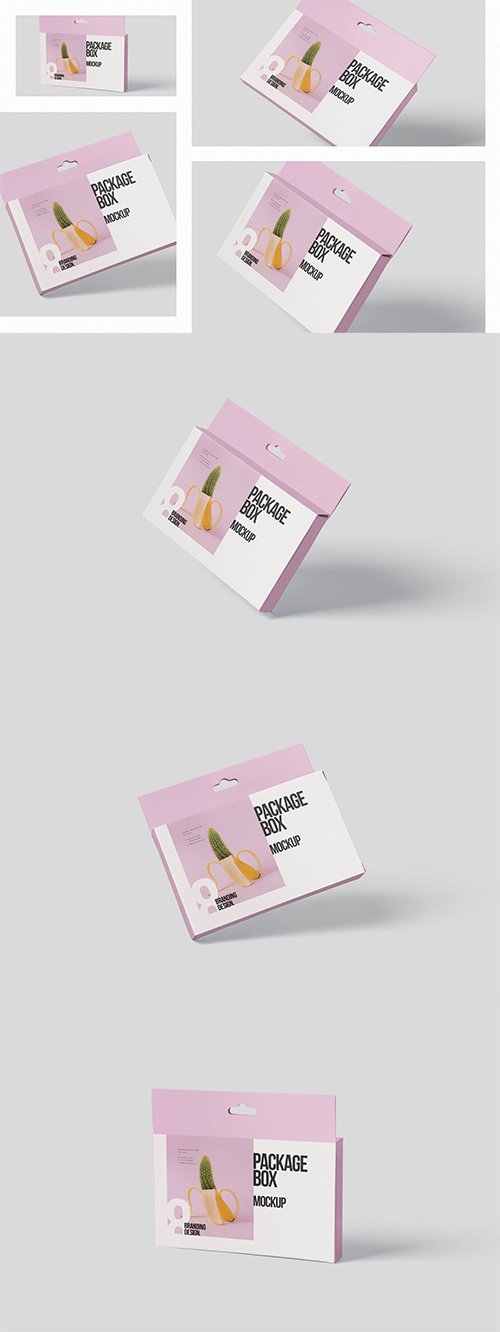 Package Box Mockup Set- Wide Rectangle with Hanger PSD