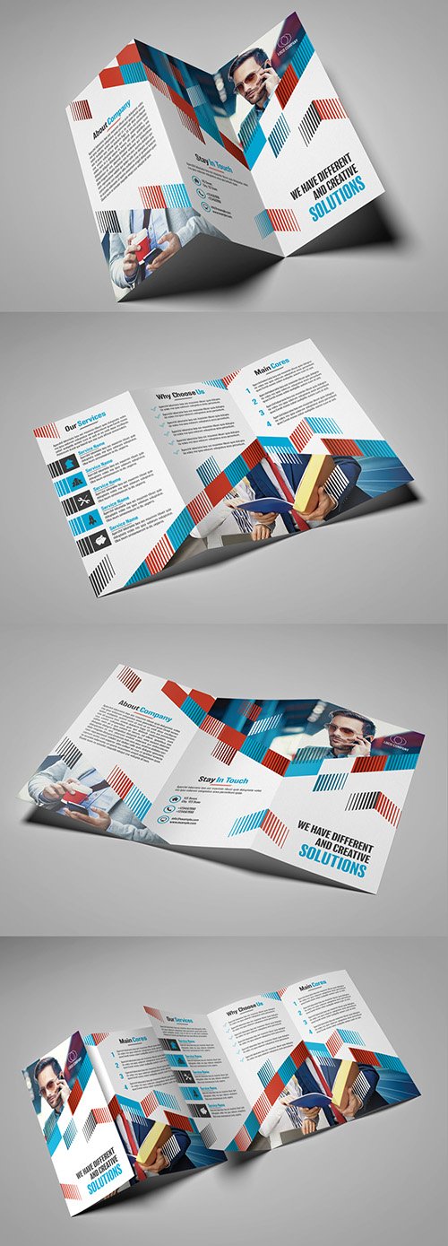Trifold Brochure Layout with Line Pattern Element 210224984