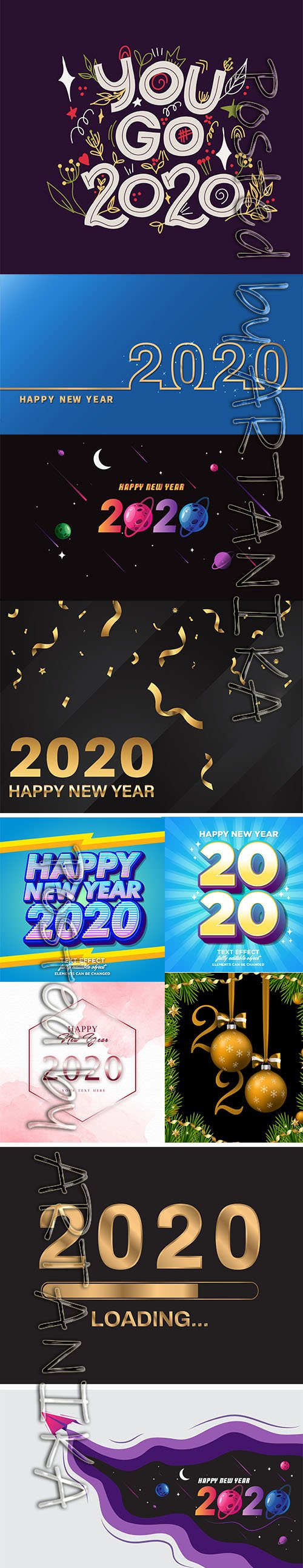 Merry Christmas and New Year 2020 Vector Illustrations Pack Vol 11