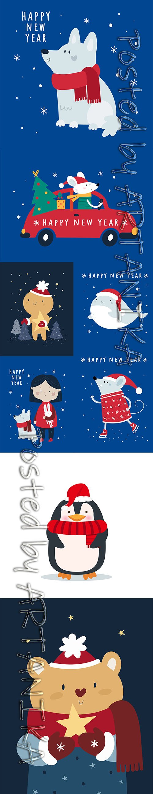 New Year 2020 and Christmas Festive Holidays Card Vector Pack