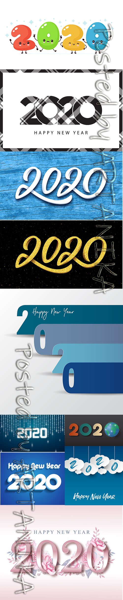 Merry Christmas and New Year 2020 Vector Illustrations Pack Vol 12