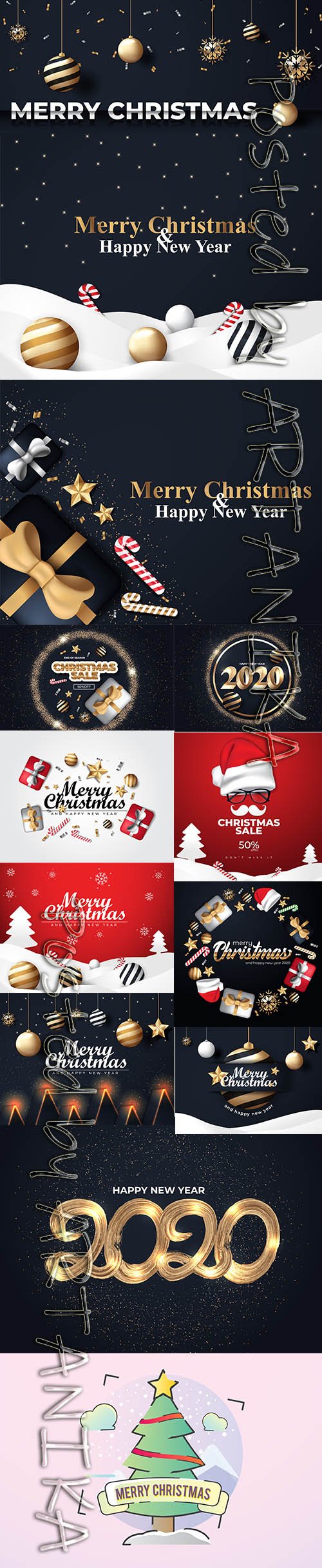 Merry Christmas and New Year 2020 Vector Illustrations Pack Vol 13