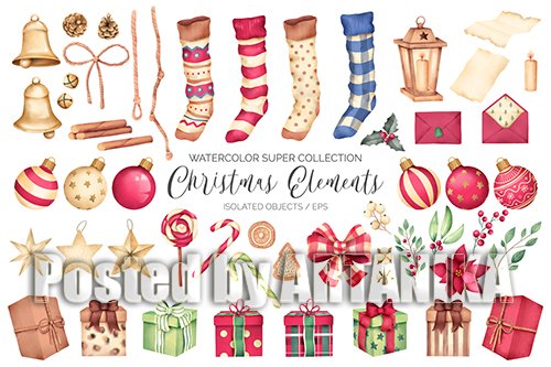Watercolor Christmas Elements Collections