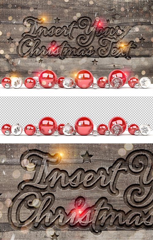 Carved Wood Texture Mockup with Christmas Ornaments 303668939 INDT