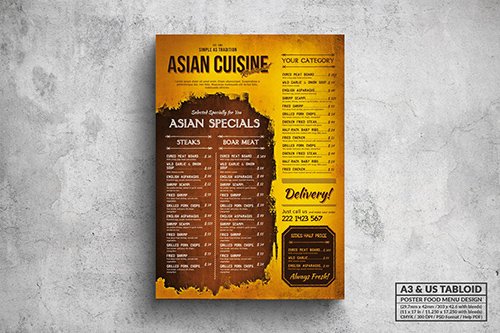 Asian Cuisine Vintage Menu - A3 & US Tabloid