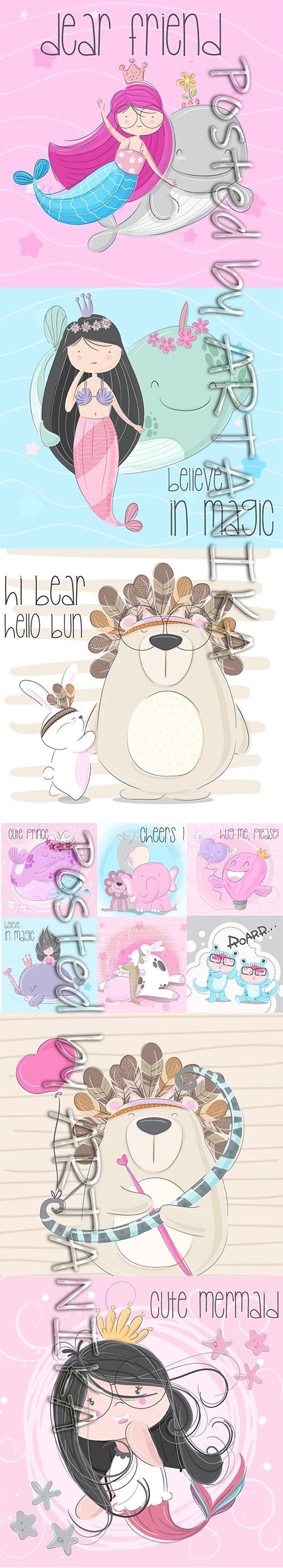 Cute Little Animals and Child Illustrations Set Vol 9