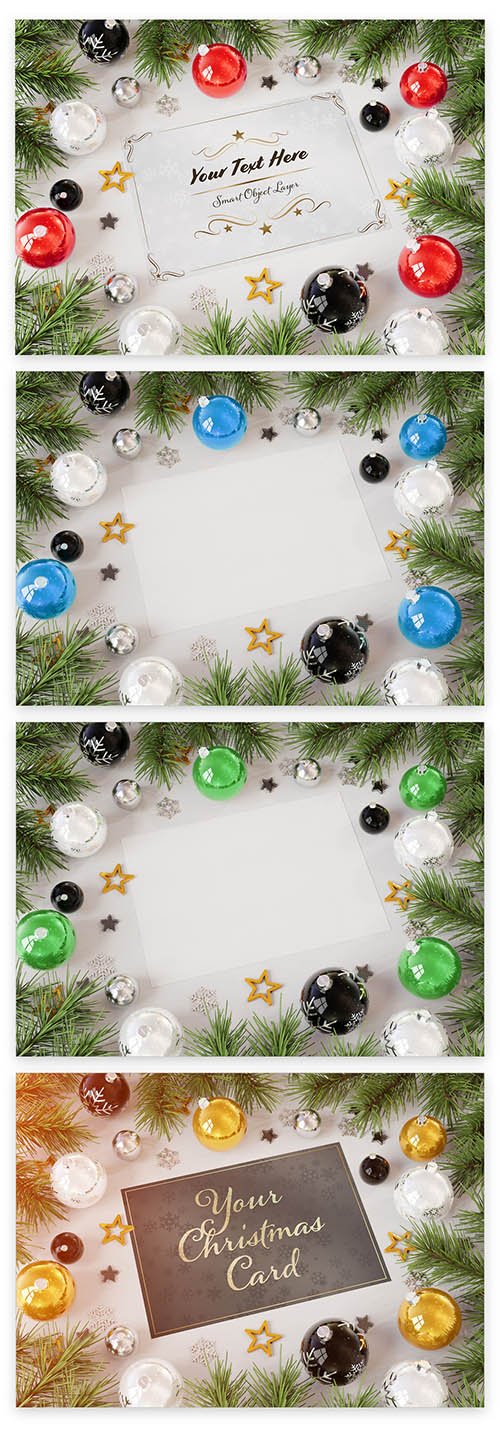 Christmas Card with Ornaments Mockup 228589589 PSDT