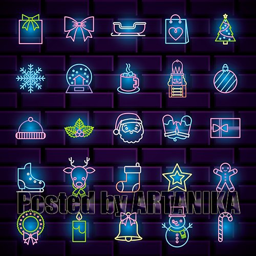 Christmas Neon Icons Set
