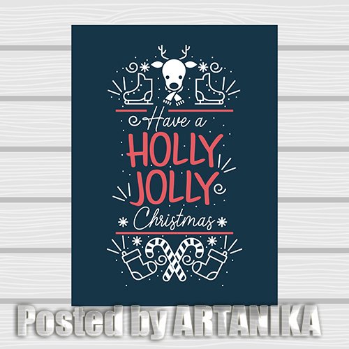 Merry Christmas Card with Icons Illustration