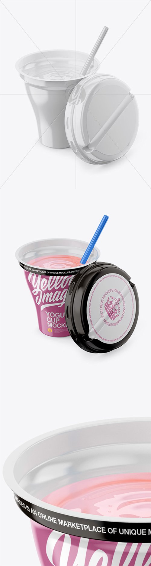 Opened 260g Yogurt Cup With Straw Mockup - Half Side View 21568 TIF