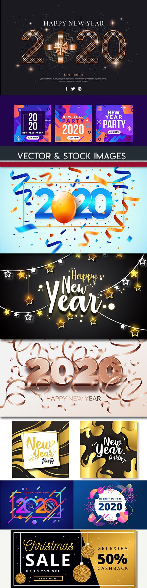 New Year and Christmas decorative 2020 illustration 14