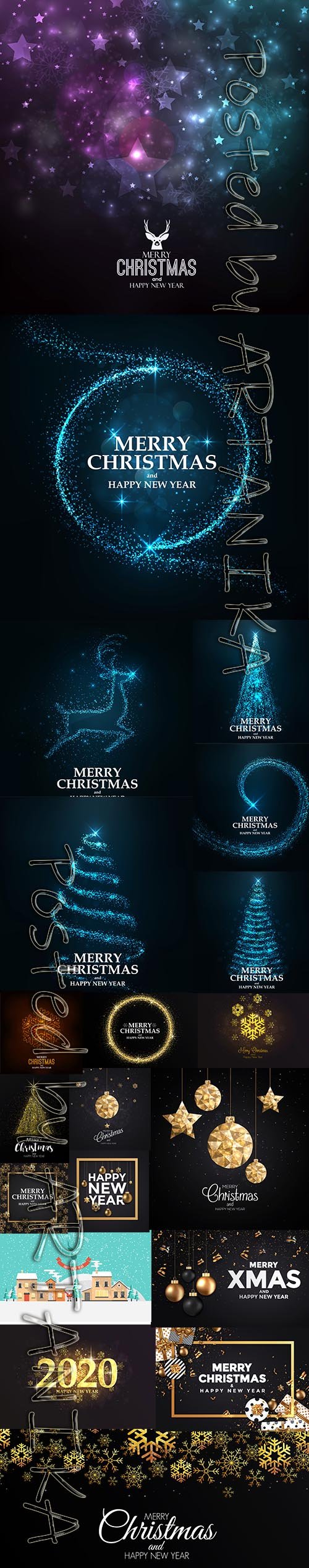 Merry Christmas and New Year 2020 Vector Illustrations Pack Vol 16