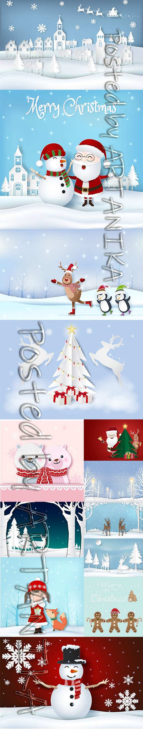 Winter Holiday City Illustration and Santas Gifts Backgrounds Vol 2