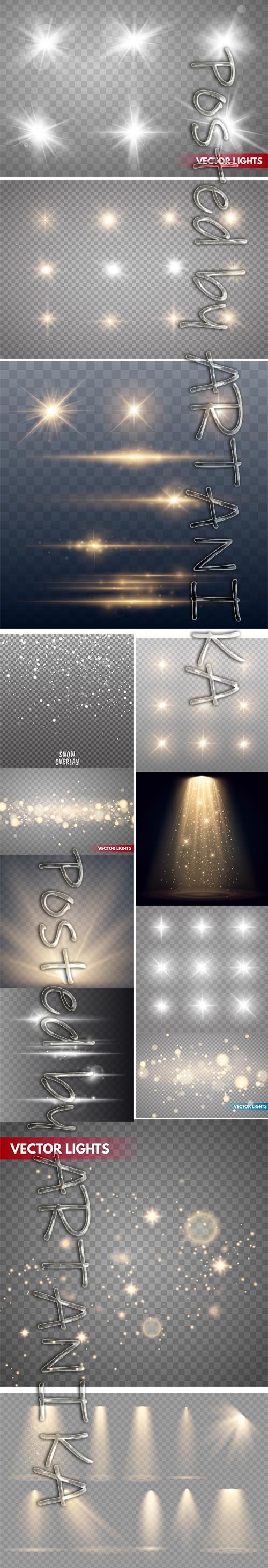 Set of Gold Sparks Isolated Vector Glowing Stars and Lights