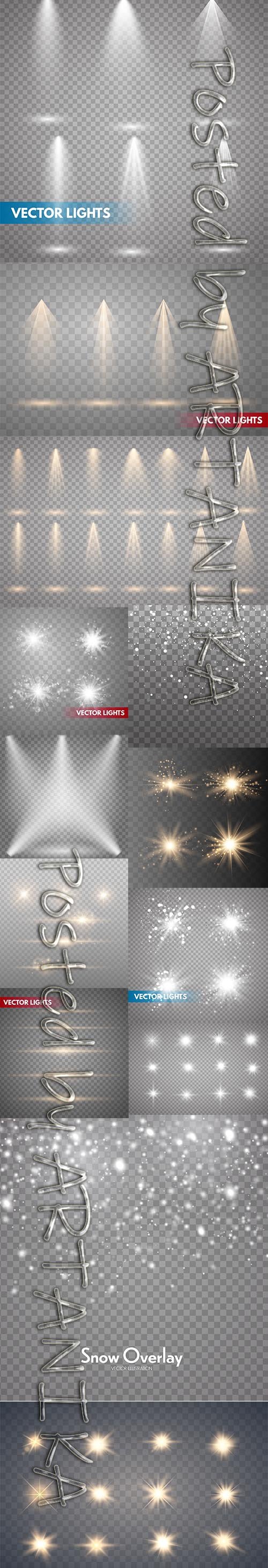 Set of Gold Sparks Isolated Vector Glowing Stars and Lights Vol 2