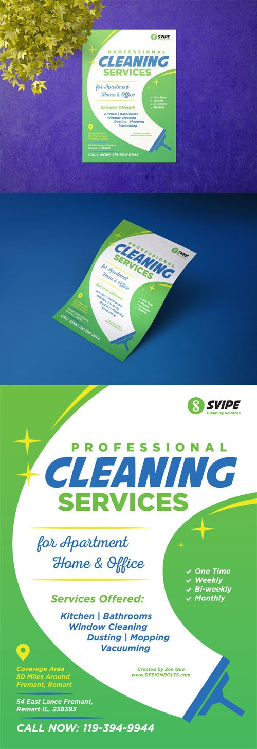 Professional Cleaning Services Flyer Design Template in Vector