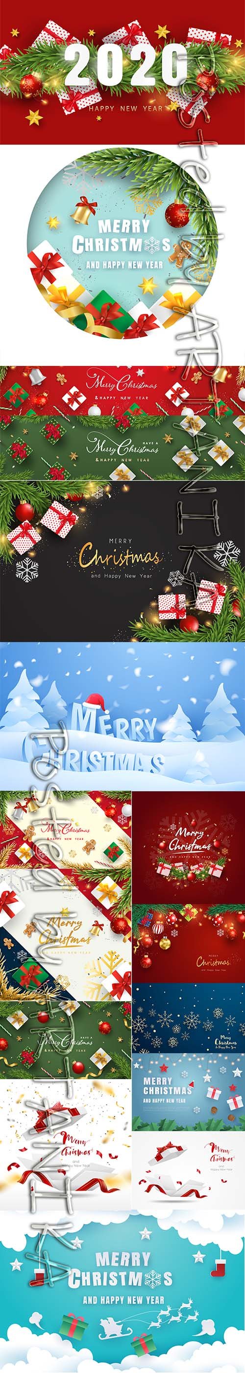 Merry Christmas and New Year 2020 Vector Illustrations Pack Vol 19