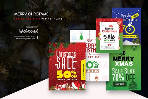 Merry Christmas Social Media Kit PSD Templates