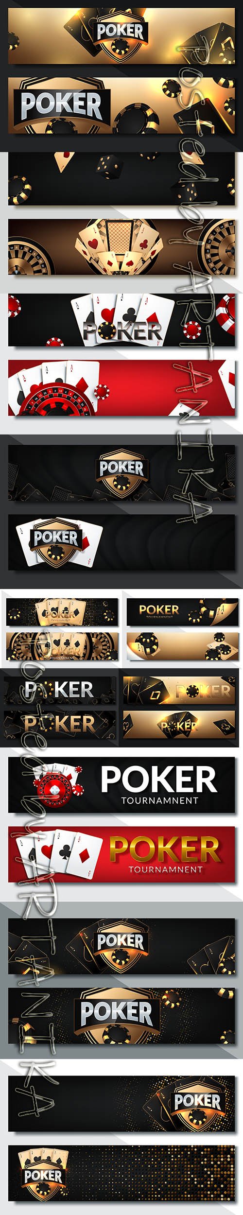 Set of Poker Casino Horizontal Banner Illustrations