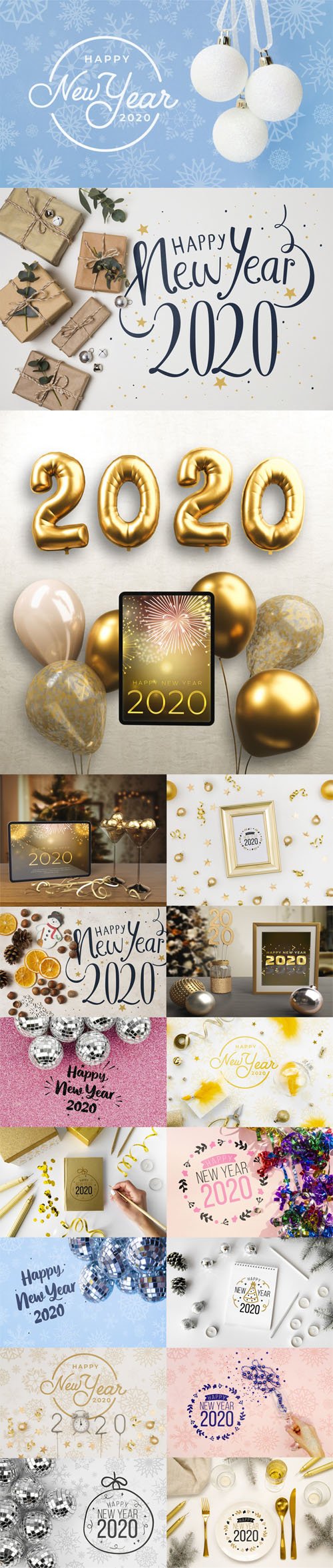 17 Happy New Year 2020 Backgrounds - PSD Mockups Templates