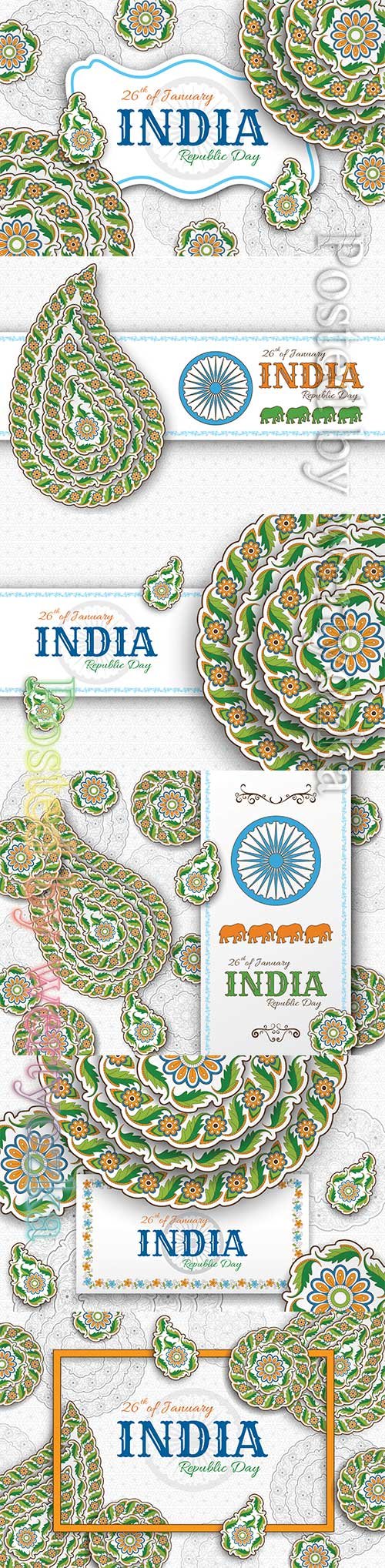 Indian Republic Day background with paisley and mandala