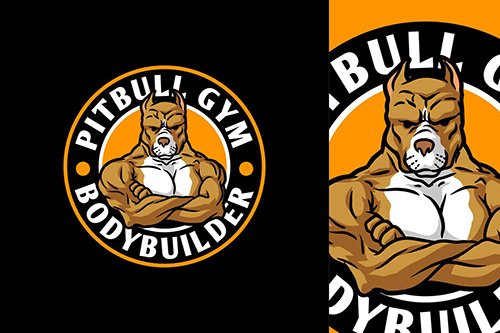 Strong Bodybuilder Pitbull Mascot Character Logo