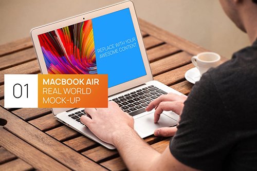 Person Using MacBook Air Real World Photo Mock-up PSD