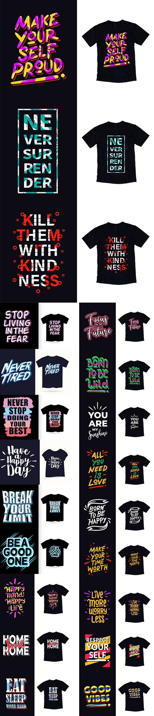 Lettering Typography Quotes for T-shirt Vector Template Set 2