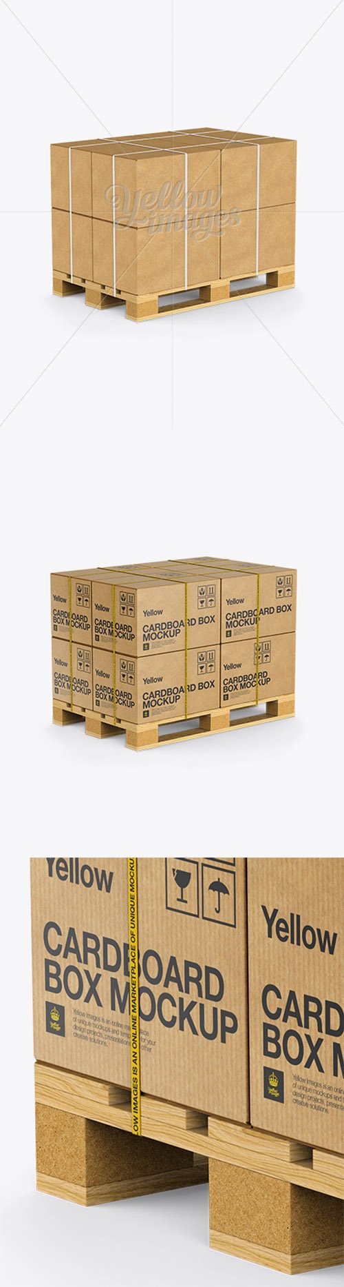 Wooden Pallet With 8 Cardboard Boxes Mockup - Halfside View 15734 TIF