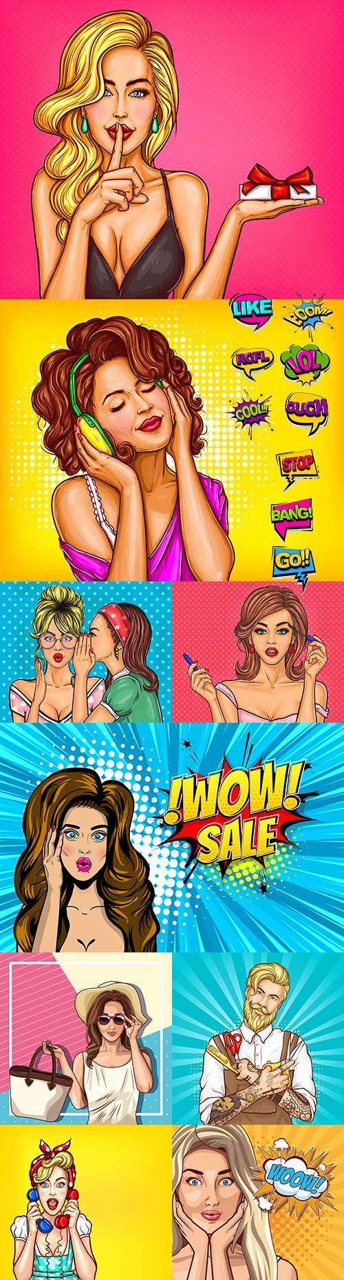 Cute girls with accessories pop art illustration style