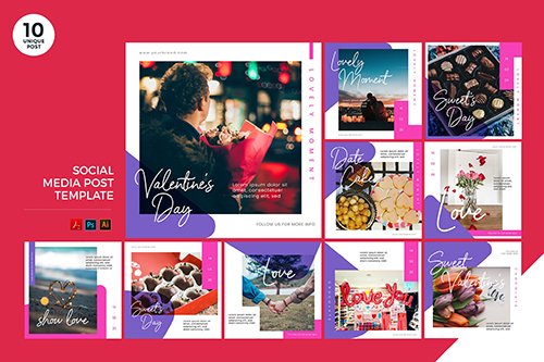 Sweet Valentine Social Media Kit PSD and AI