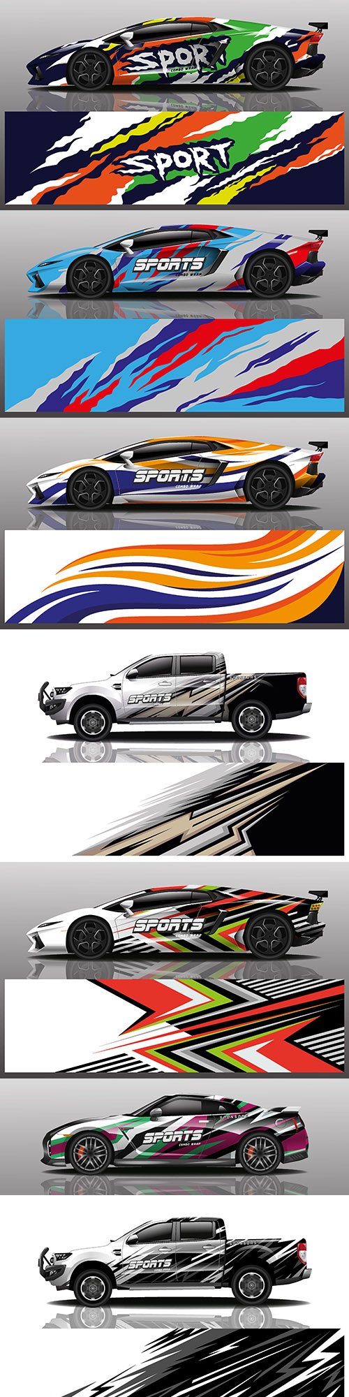 Truck and sports car colorful design sticker