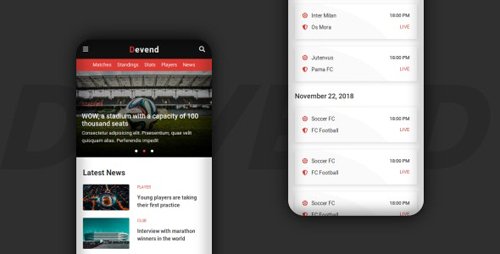 ThemeForest - Devend v1.0 - Football & Soccer Mobile Template (Update: 14 October 19) - 22818344