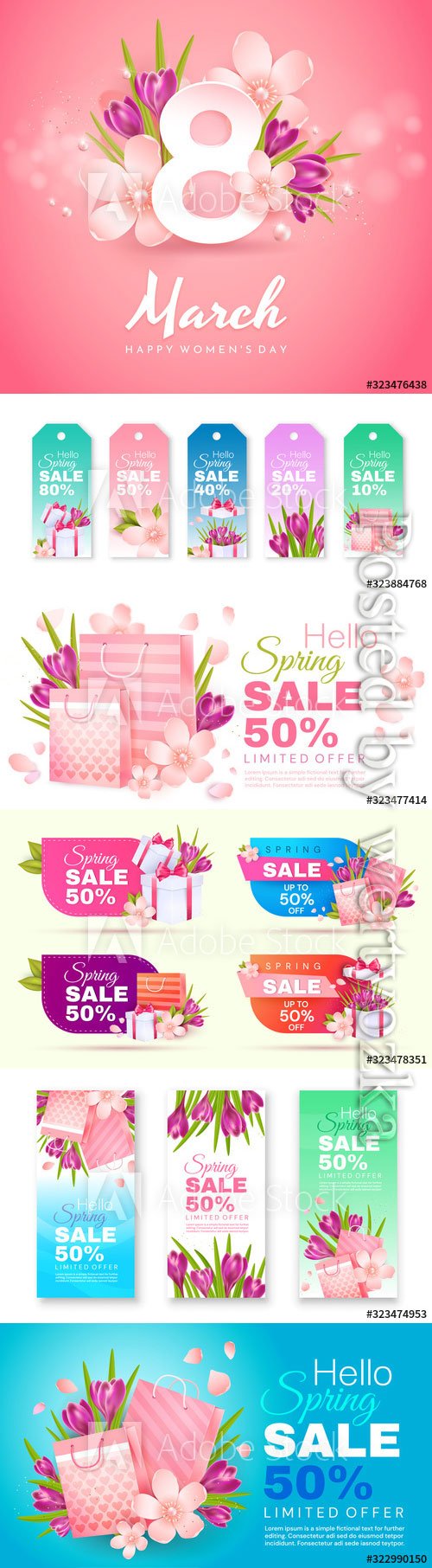 Greeting card for Women's Day, spring sale banners