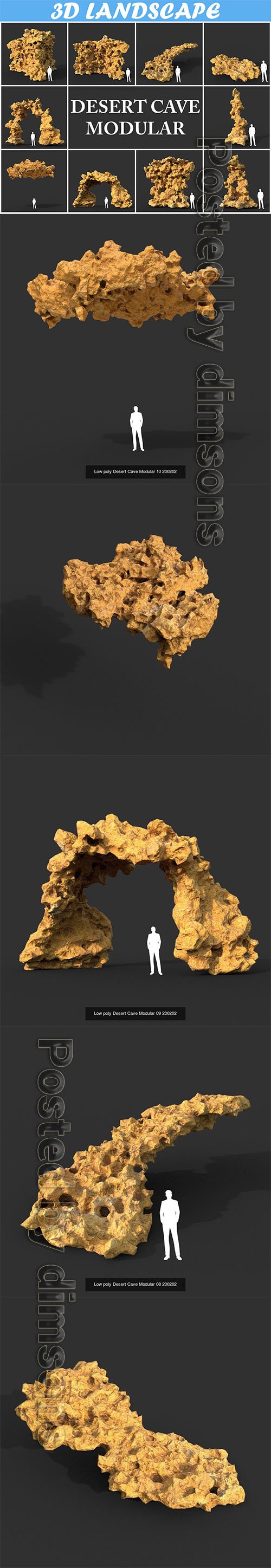 Low poly Desert Cave Modular Pack 200202 3D Model Collection