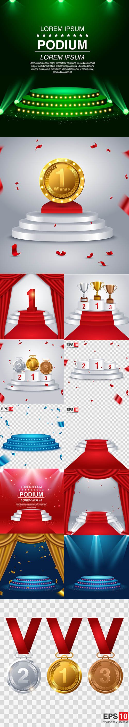 Red Carpet Round Podium Backgrounds Set