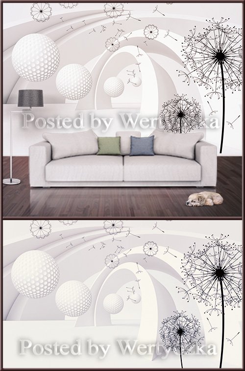 3D psd background wall dandelions and abstraction