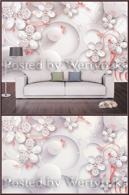 3D background wall flowers with jewelry