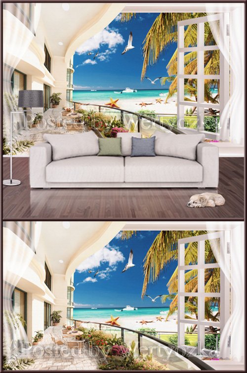 3D psd background wall sea view