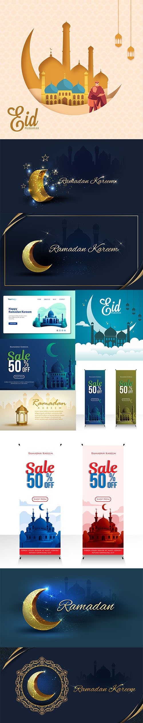 Ramadan Kareem and Eid Mubarak Banner Design Set