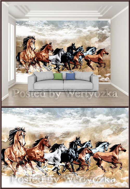 3D psd background wall chinese style horse