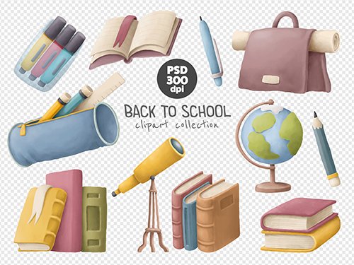 Back to School Clipart PSD Collection