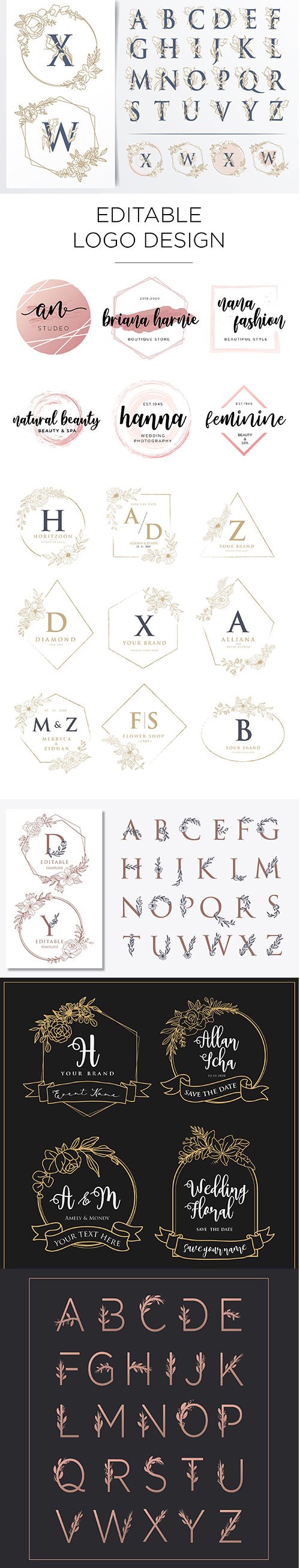 Collection of Wedding Logo Designs with Floral