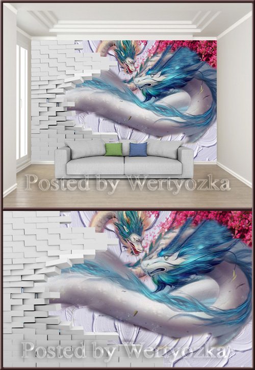 3D psd background wall double dragon broken